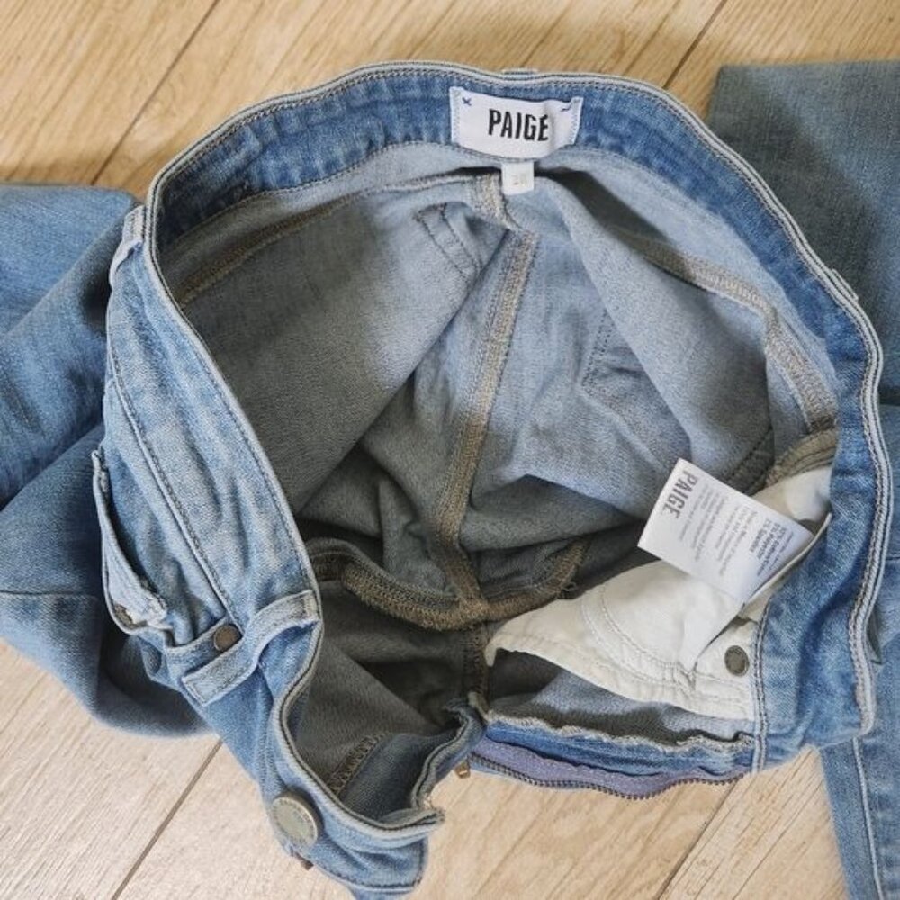 Paige Hoxton High-Rise Slim Raw Hem Jeans - Blue Size 28 - Picture 8 of 16